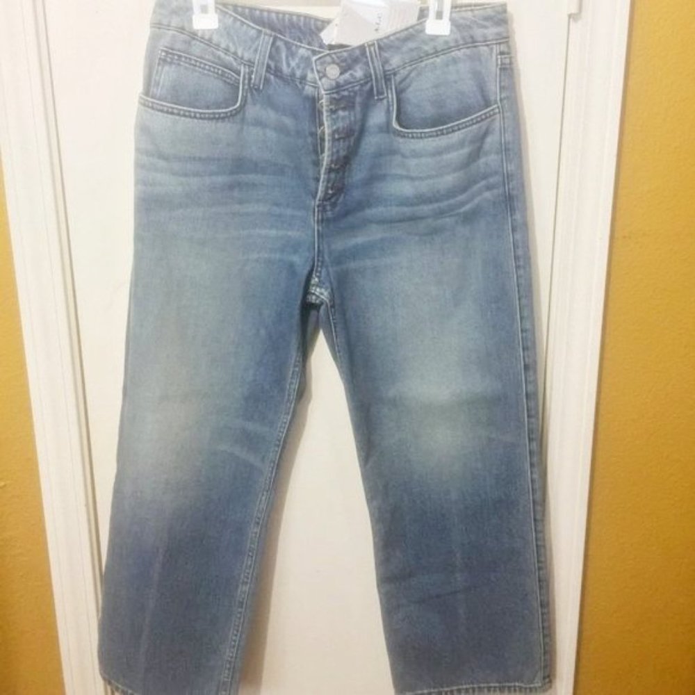 ALC women's size 10 button fly back cinch 100% cotton cropped jeans 31x26 32x26